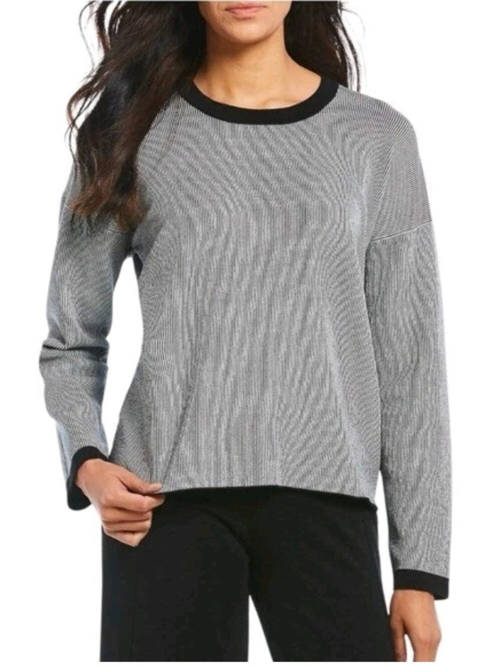 Eileen Fisher | Vertical Black & White Stripe Ribbed Sweater Size Medium